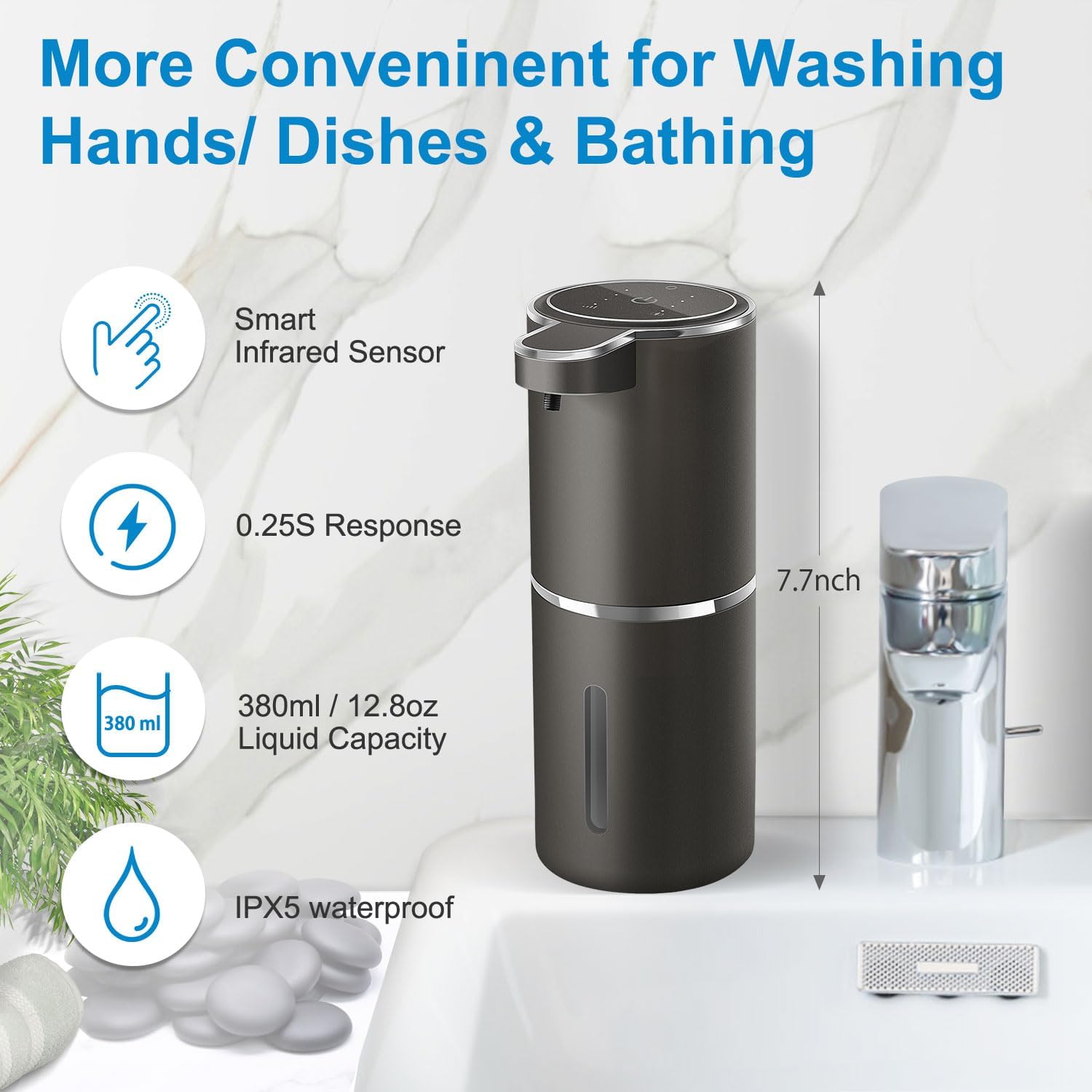 Revolutionary Touchless Automatic Foaming Soap Dispenser - USB Rechargeable, 380ml Capacity, Customizable Foam Levels for Ultimate Hygiene