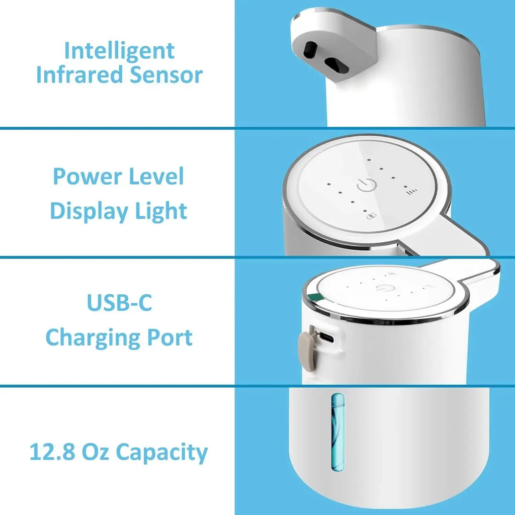 Revolutionary Touchless Automatic Foaming Soap Dispenser - USB Rechargeable, 380ml Capacity, Customizable Foam Levels for Ultimate Hygiene