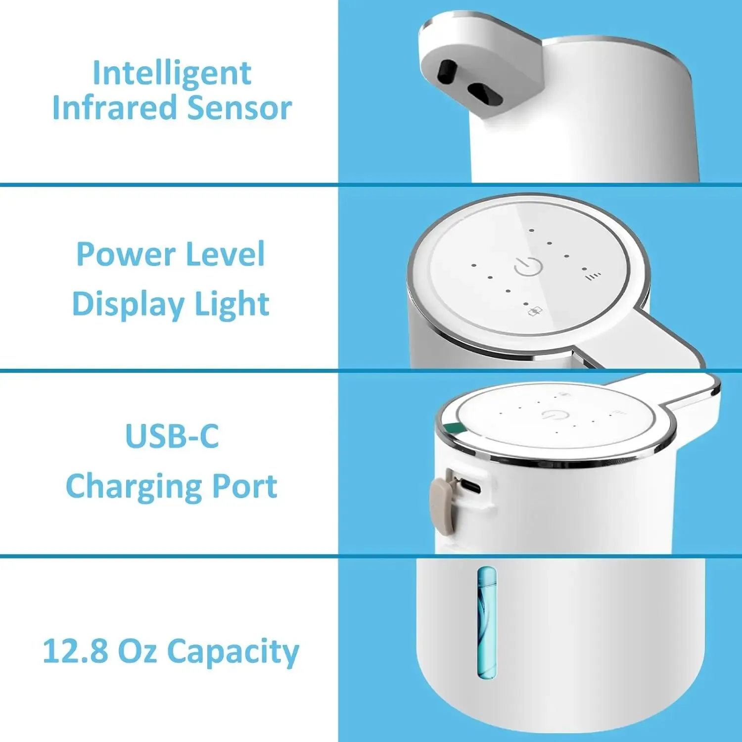 Revolutionary Touchless Automatic Foaming Soap Dispenser - USB Rechargeable, 380ml Capacity, Customizable Foam Levels for Ultimate Hygiene