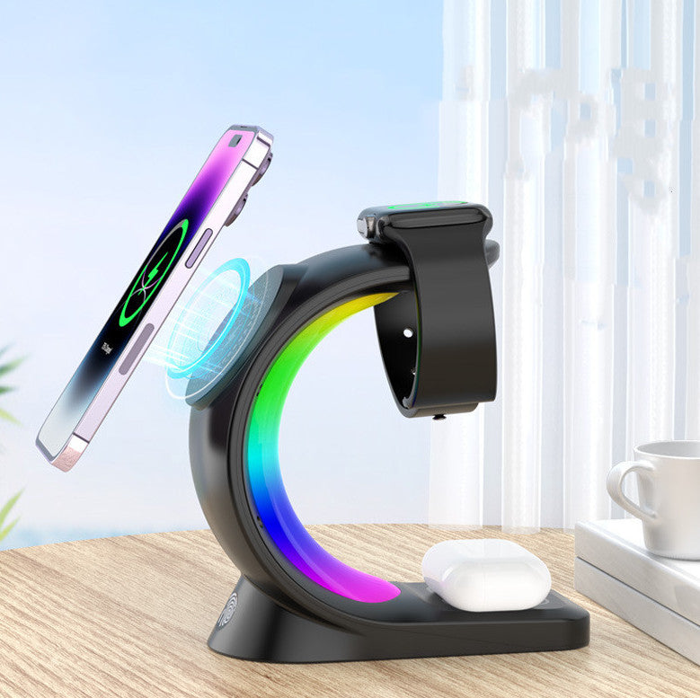 Revolutionary 4-in-1 Magnetic Wireless Charger - Fast, Stylish Charging Station for iPhone, AirPods Pro & Apple Watch with Ambient RGB Lighting