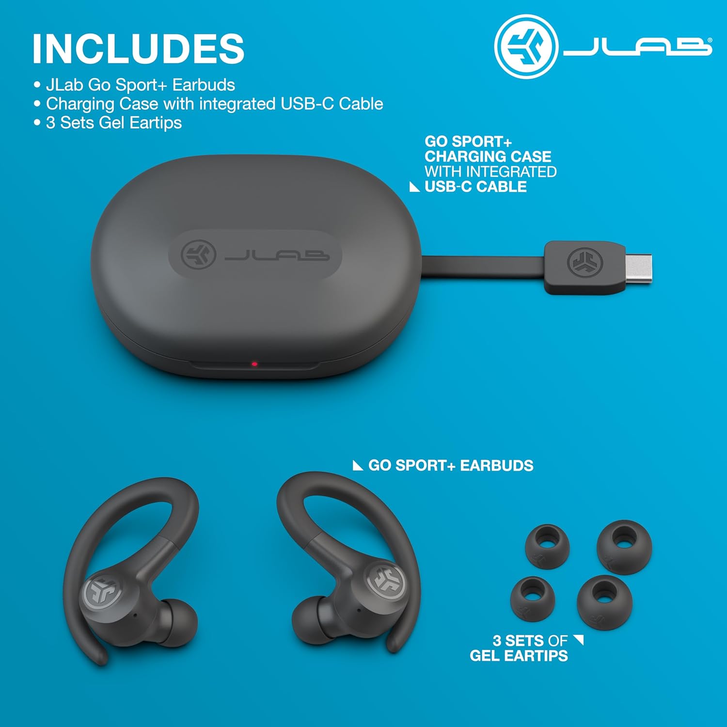 Elevate Your Workout with JLab Go Sport+ True Wireless Earbuds - Bluetooth, Sweatproof, and Clear Calling in Graphite