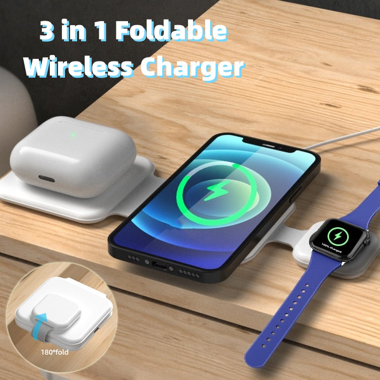 Revolutionary 3-in-1 Magnetic Foldable Wireless Charging Station for All Your Devices - Fast, Safe, and Travel-Friendly!