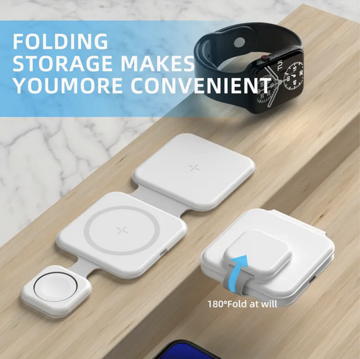 Revolutionary 3-in-1 Magnetic Foldable Wireless Charging Station for All Your Devices - Fast, Safe, and Travel-Friendly!