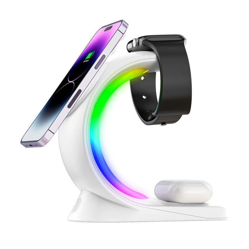 Revolutionary 4-in-1 Magnetic Wireless Charger - Fast, Stylish Charging Station for iPhone, AirPods Pro & Apple Watch with Ambient RGB Lighting