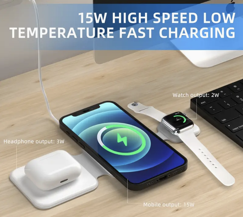 Revolutionary 3-in-1 Magnetic Foldable Wireless Charging Station for All Your Devices - Fast, Safe, and Travel-Friendly!