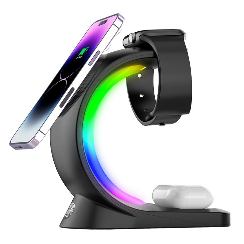 Revolutionary 4-in-1 Magnetic Wireless Charger - Fast, Stylish Charging Station for iPhone, AirPods Pro & Apple Watch with Ambient RGB Lighting